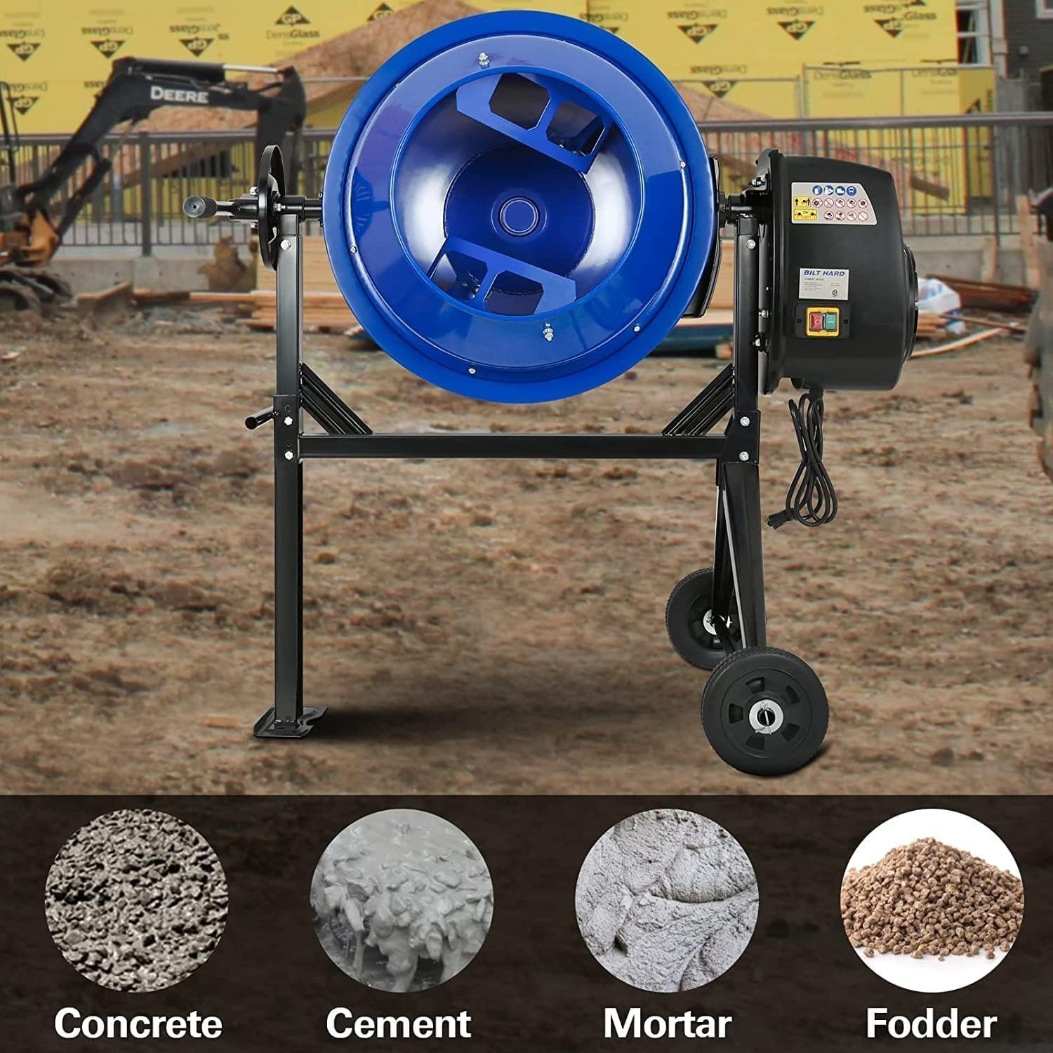 BILT HARD 4 Cu. Ft. Electric Cement Mixer – 550W Portable with Wheels - Image 2