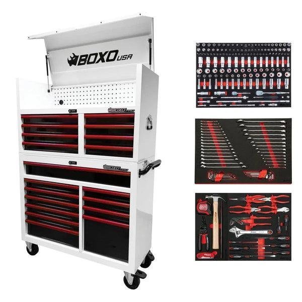 Pro Series | Loaded 53″ 20-Drawer Rolling Tool Box | White and Red - Image 3