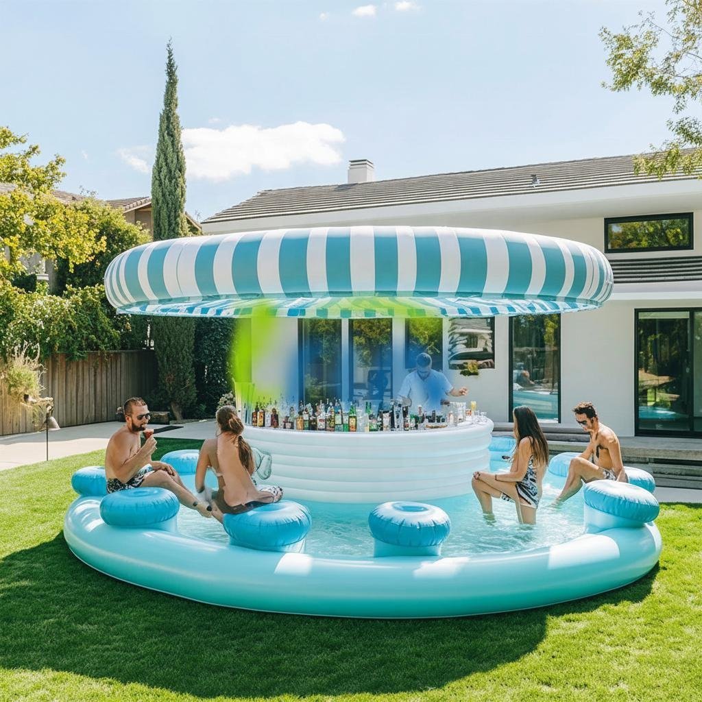Family Party Backyard Inflatable Pool Bar Water Floating Bar Tent House Combo Swimming Pool Blow up Water Pool Bars For Outdoor yijia - Image 3