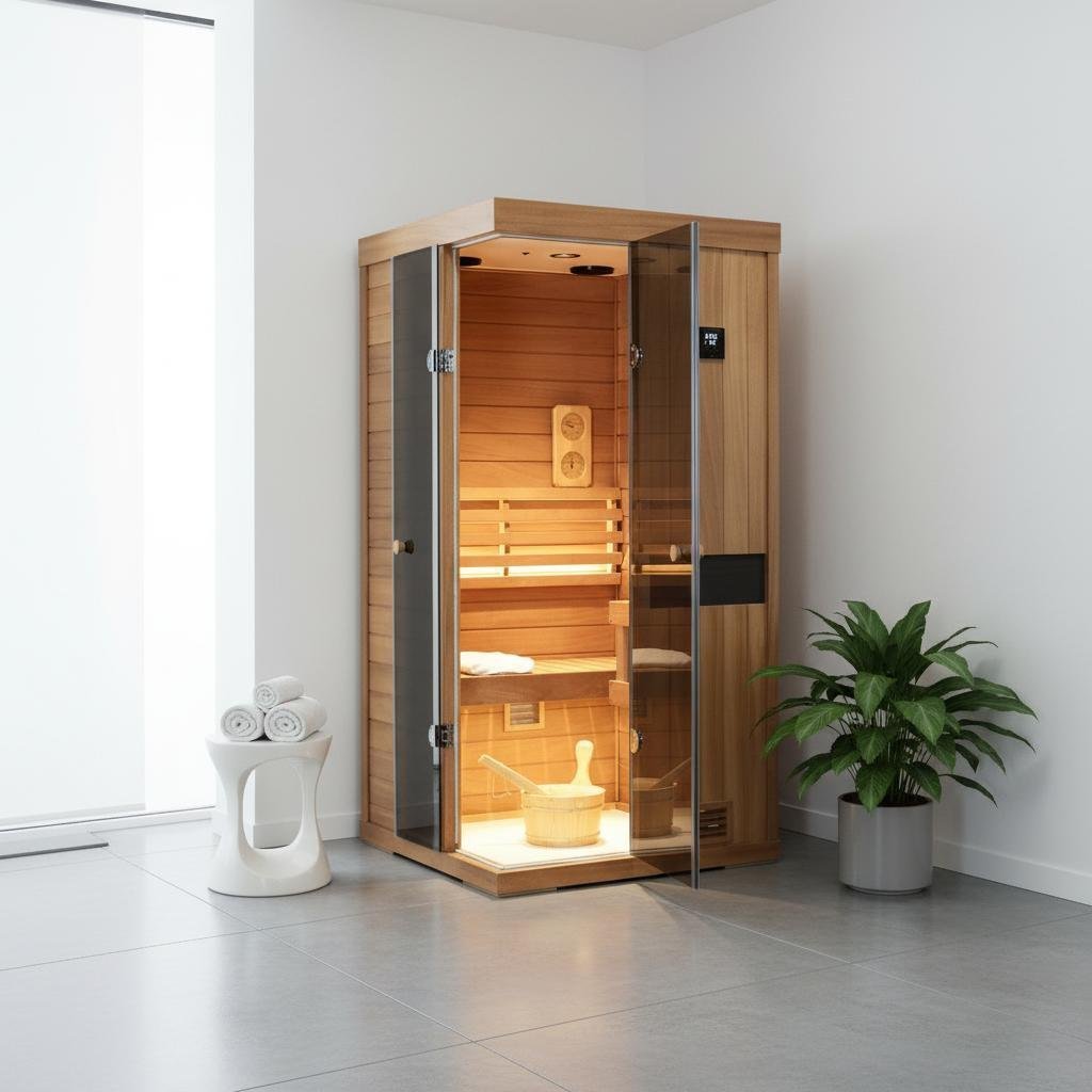 HKXSC 1-Person oxygen ion Indoor Steam Sauna African Mahogany Wood - Image 4