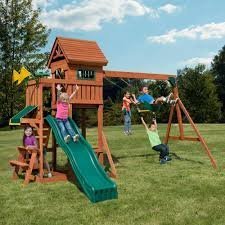 Sedona Summit Complete Wooden Outdoor Playset with Slide, Picnic Table, Swings, and Backyard Swing Set Accessories - Image 2