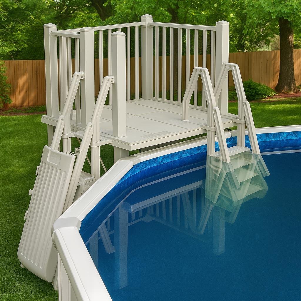 Vinylworks 5′ x 5′ Resin Above Ground Swimming Pool Deck Kit Taupe - Image 4
