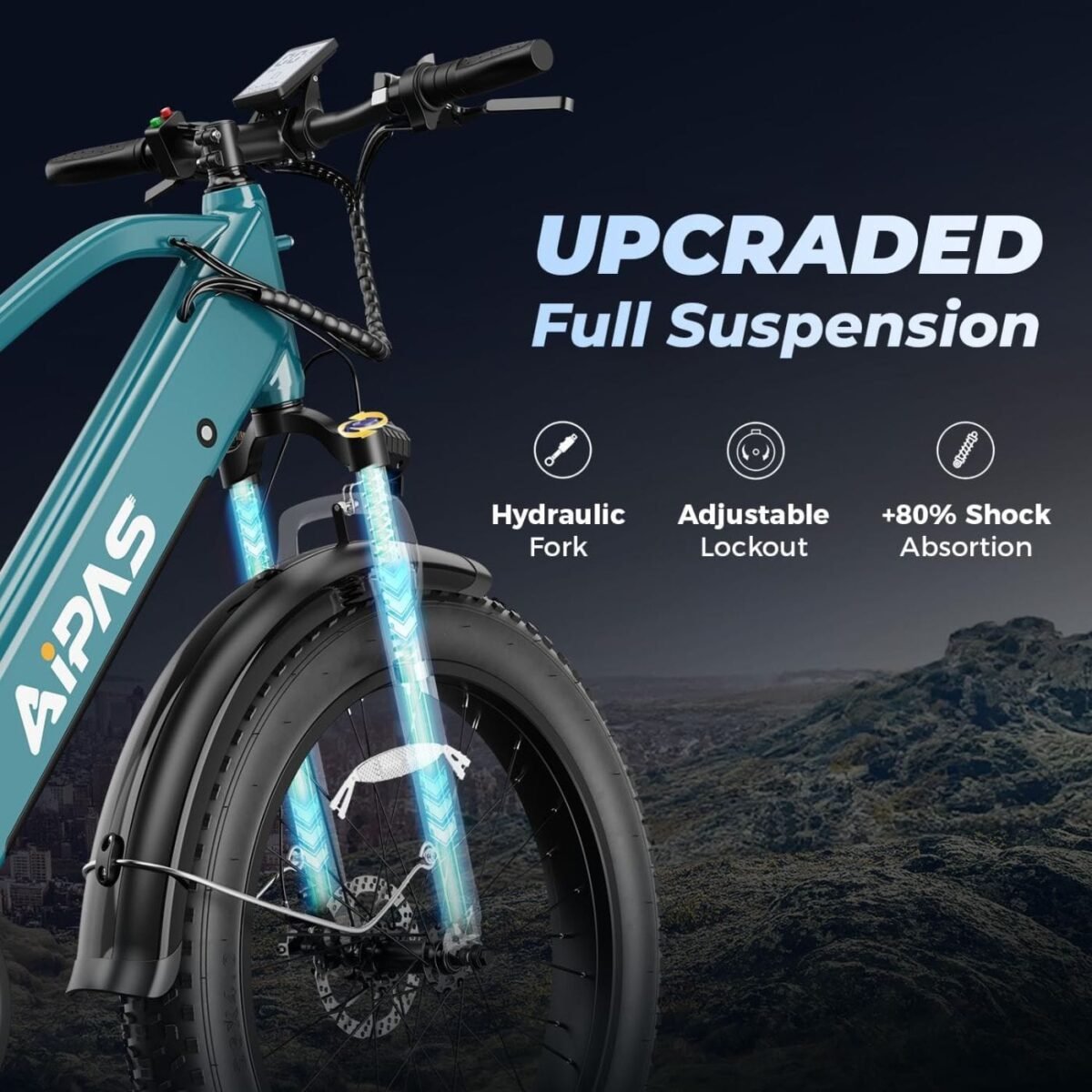 Aipas M2 Xterrain Electric Mountain Bike 1500W Motor 26-Inch Fat Tires Black - Image 4