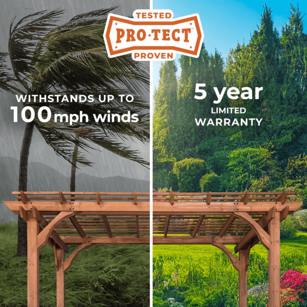 Backyard Discovery 12' x 10' Cedar Wood Pergola Garden Arbor Patio Shade Structure with PowerPort and Anchoring Feet - Image 4