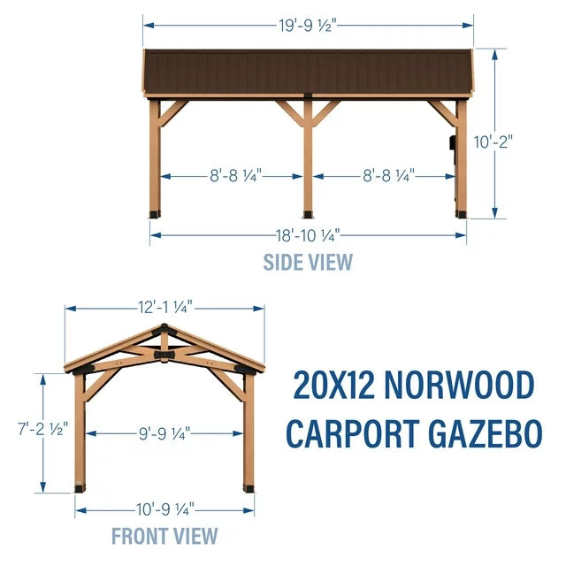 Backyard Discovery Norwood 20' x 12' Cedar Wood Pavilion Carport Heavy-Duty Gazebo Shelter with Steel Roof and PowerPort - Image 5