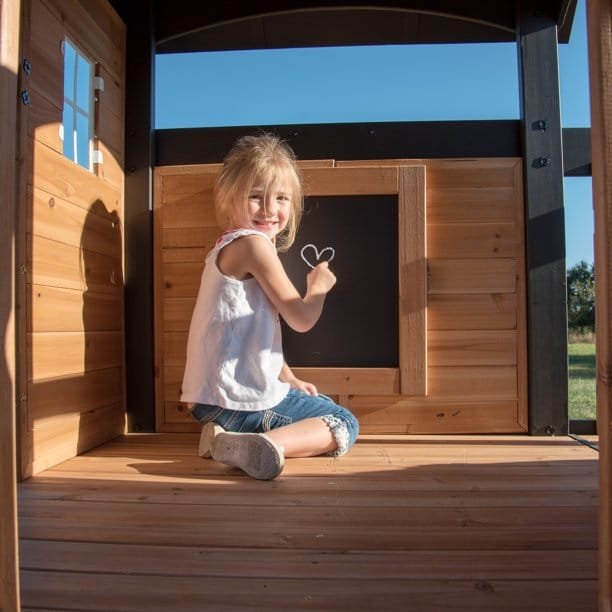 Backyard Discovery Canyon Creek Cedar Wood Playset Swing Set with Wave Slide Rock Climbing Wall and Lower Playhouse - Image 4