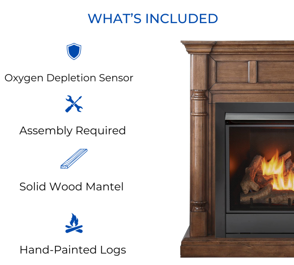 Duluth Forge 32,000 BTU Dual Fuel Ventless Gas Fireplace with Walnut Mantel - Image 5
