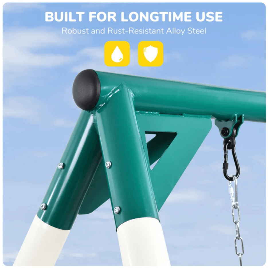 Designasofa 9.5 Ft. Heavy-Duty Metal Outdoor Swing Set with Saucer Swing and 2 Swings - Image 3
