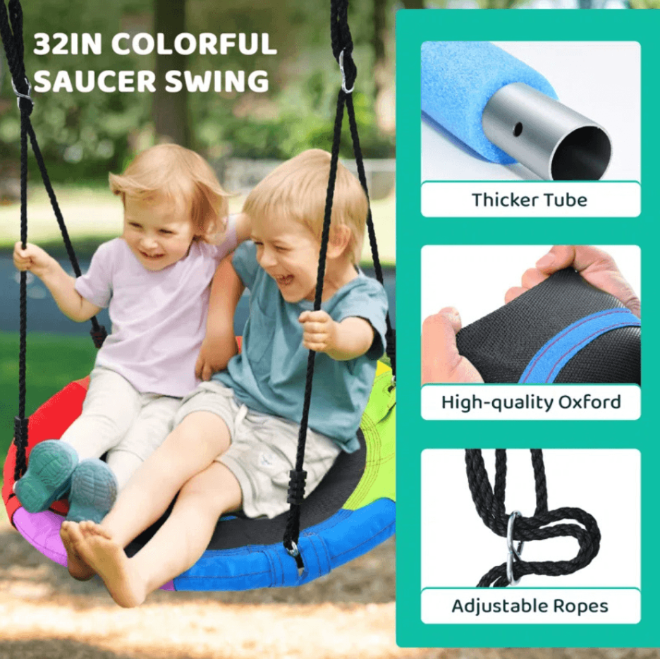 Designasofa 9.5 Ft. Heavy-Duty Metal Outdoor Swing Set with Saucer Swing and 2 Swings - Image 4