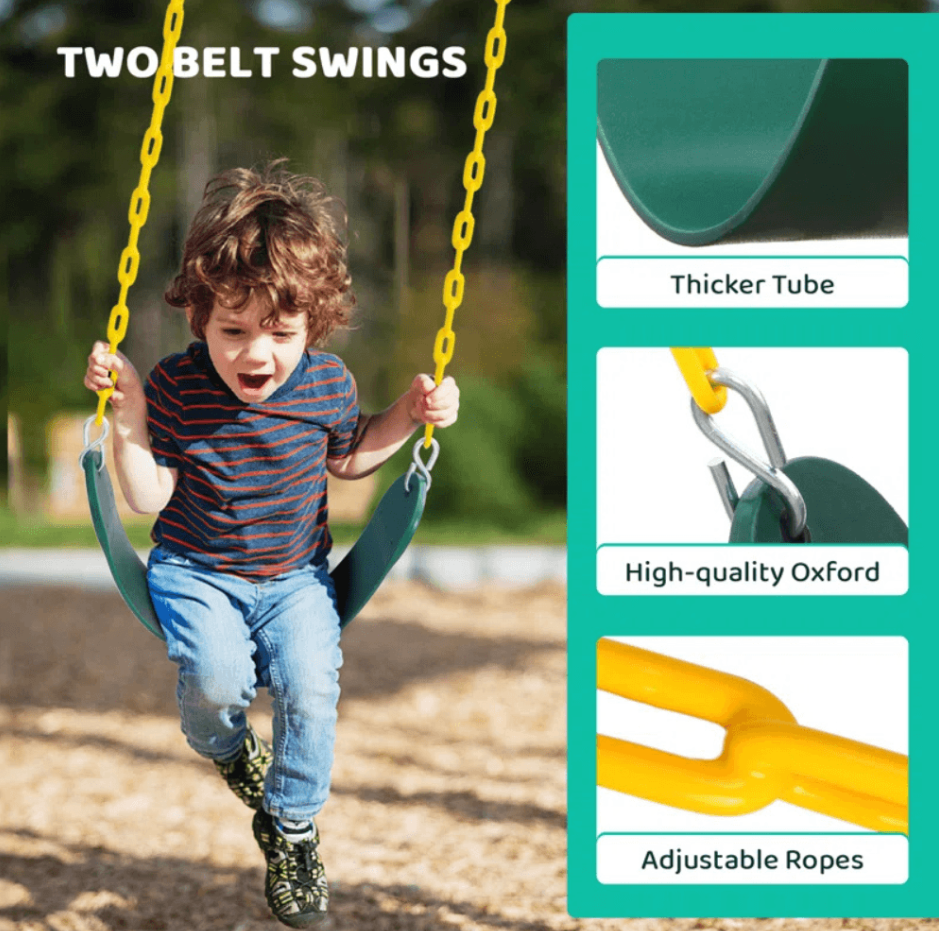 Designasofa 9.5 Ft. Heavy-Duty Metal Outdoor Swing Set with Saucer Swing and 2 Swings - Image 6