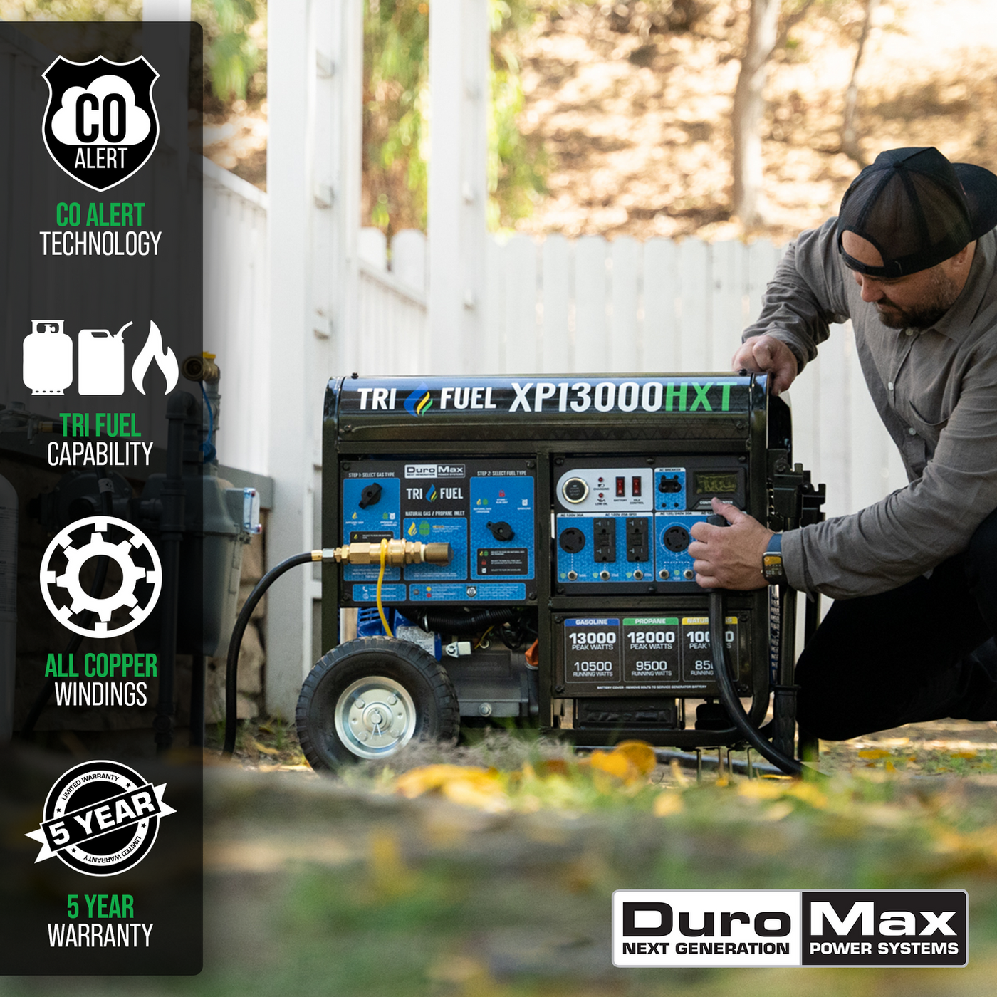 DuroMax XP13000HXT 13000-Watt Tri-Fuel Portable Generator with CO Alert - Image 3