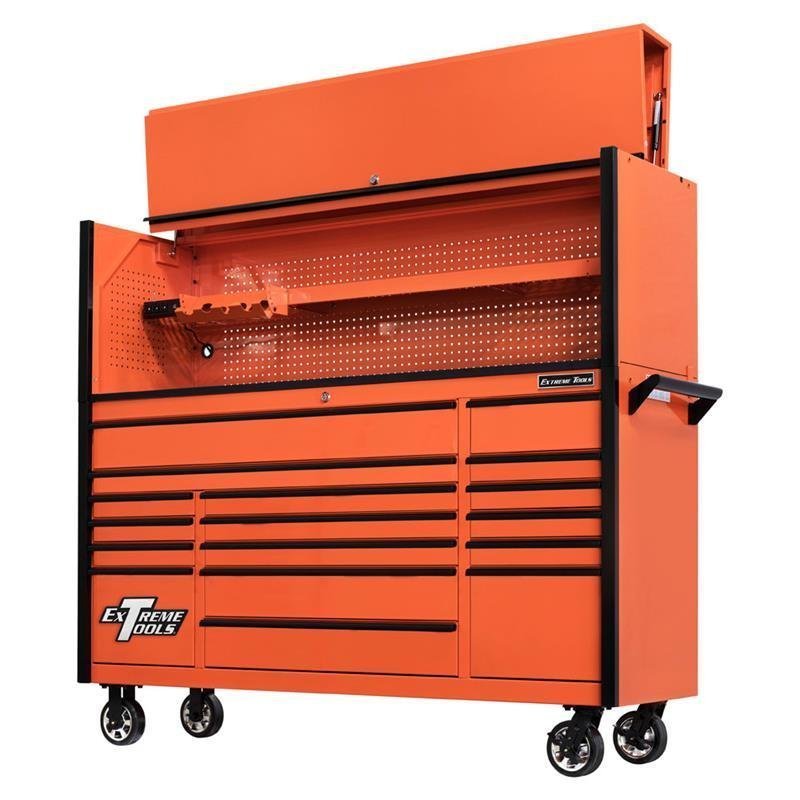 Scratch & Dent, Extreme Tools DX Series 72″ x 21″ Triple Bank Roller Cabinet, 17 Drawers – Orange/Black Showroom Demo - Image 4